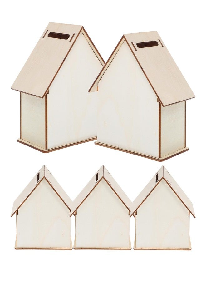 VOSAREA 5pcs Unfinished Wooden Piggy Banks Paintable DIY Coin Birdhouse Coin Banks for Kid Money Crafts - Image 1